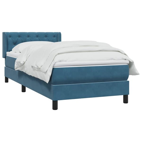 vidaXL Cama box spring con colch&oacute;n terciopelo azul oscuro 80x210 cm