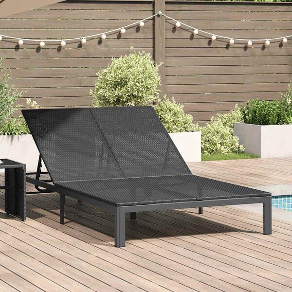 vidaXL Tumbona 2-persona Negro 60 x 200 x 27cm rat&aacute;n sint&eacute;tico