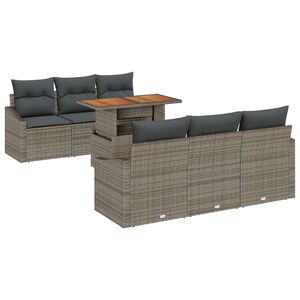 vidaXL Conjunto de sof&aacute; de jard&iacute;n 7 pcs Gris Polirat&aacute;n