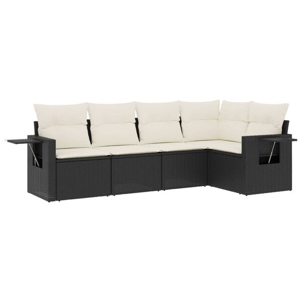 vidaXL Set de muebles de jard&iacute;n 5 pzas y cojines rat&aacute;n sint&eacute;tico negro