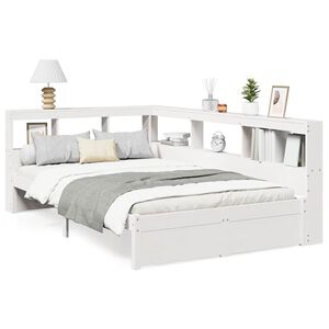 vidaXL Cama con estanter&iacute;a sin colch&oacute;n madera maciza blanca 120x200 cm