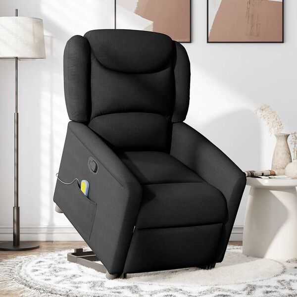 vidaXL Sill&oacute;n reclinable de masaje elevable tela negro