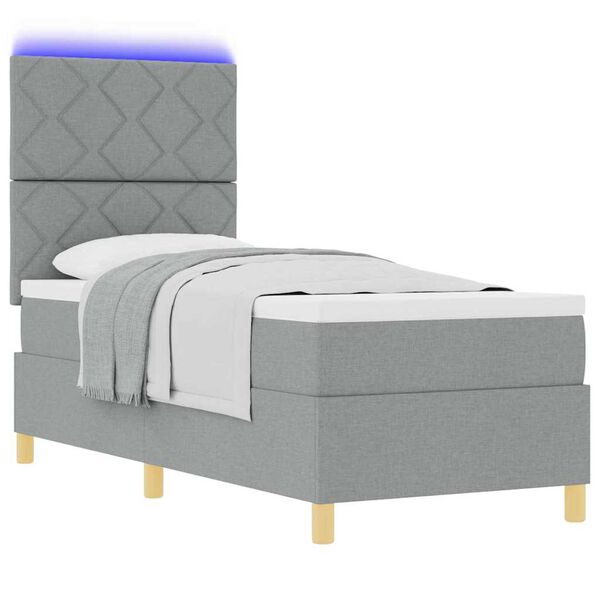 vidaXL Cama Box Spring LED con colch&oacute;n Gris Claro 80 x 200 cm tela