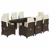 vidaXL Set comedor para jard&iacute;n 9 pzas y cojines rat&aacute;n sint&eacute;tico marr&oacute;n
