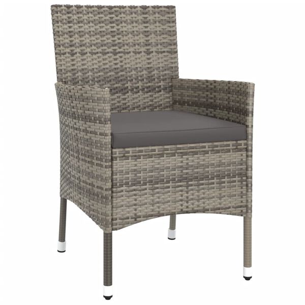 vidaXL Mesita y sillas jard&iacute;n 5 pzas y cojines rat&aacute;n sint&eacute;tico gris