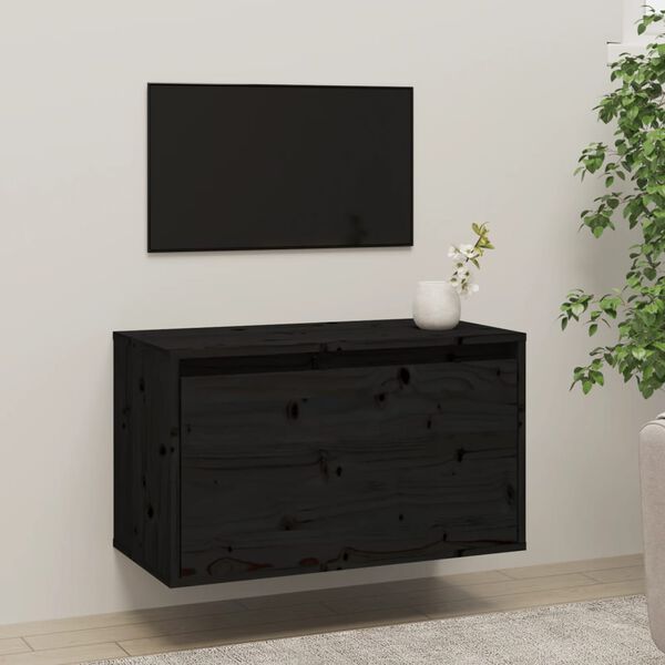 vidaXL Armario de pared madera maciza de pino negro 60x30x35 cm