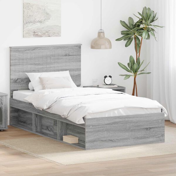vidaXL Estructura de cama con cabecera Gris Sonoma 100 x 200 cm