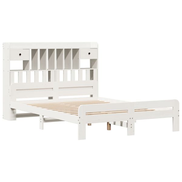 vidaXL Cama con estanter&iacute;a sin colch&oacute;n madera maciza blanca 140x200 cm