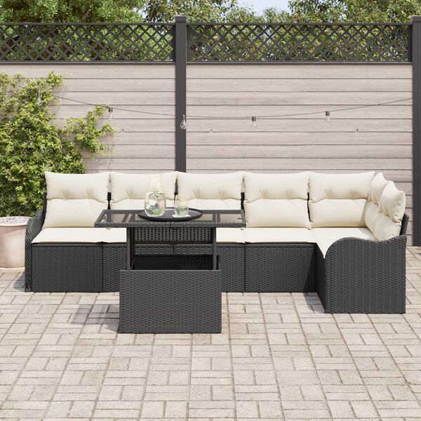 vidaXL Conjunto de sof&aacute; de jard&iacute;n 7 pcs Negro Rattan de Poli&eacute;ster