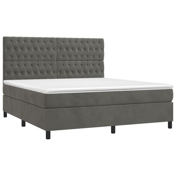 vidaXL Cama box spring colch&oacute;n y LED terciopelo gris oscuro 180x200 cm