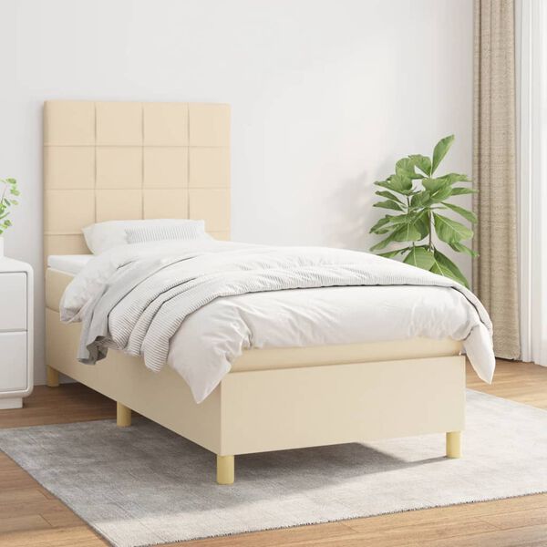 vidaXL Cama box spring con colch&oacute;n tela color crema 100x200 cm