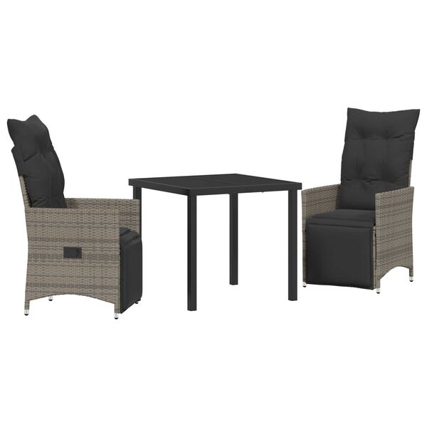 vidaXL Conjunto de Comedor de Jard&iacute;n 3 pcs Gris rat&aacute;n sint&eacute;tico