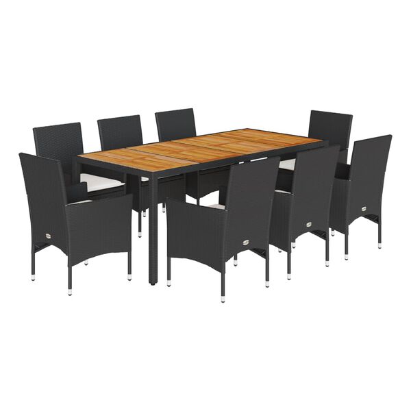 vidaXL Set de comedor jard&iacute;n 9 pzas con cojines rat&aacute;n PE acacia negro