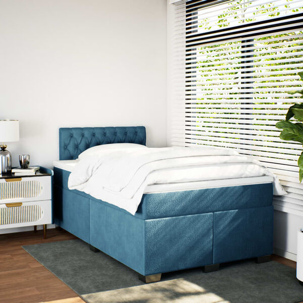 vidaXL Cama box spring con colch&oacute;n terciopelo azul 120x190 cm