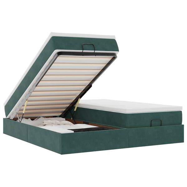 vidaXL Estructura de cama otomana colchones terciopelo verde oscuro