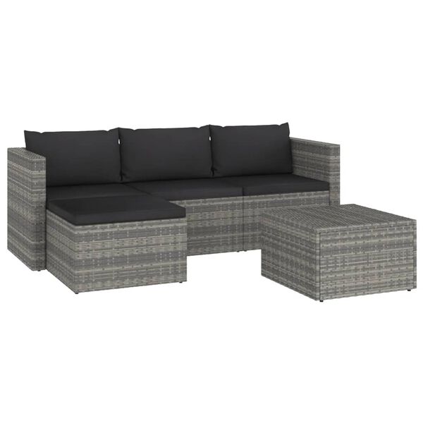 vidaXL Set de muebles de jard&iacute;n 3 pzas y cojines rat&aacute;n sint&eacute;tico gris