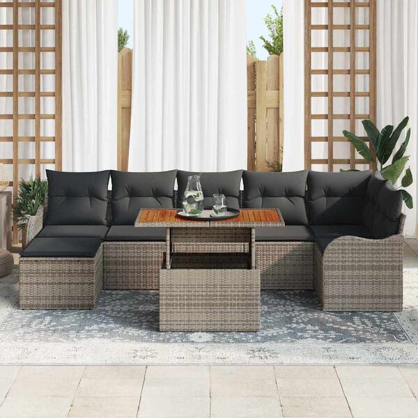 vidaXL Conjunto de sof&aacute; de jard&iacute;n 8 pcs Gris Polirat&aacute;n