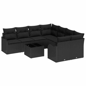 vidaXL Conjunto de sof&aacute; de jard&iacute;n Manual 9 pcs Negro rat&aacute;n sint&eacute;tico