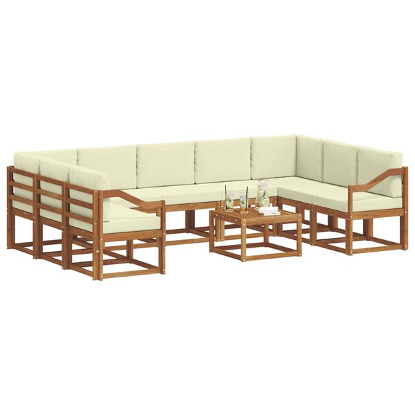vidaXL Conjunto de sof&aacute;s de exterior con coj&iacute;n 10 pcs Natural y Crema