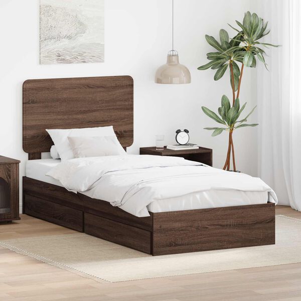 vidaXL Cama con almacenamiento con cabecera Roble Marr&oacute;n 90 x 190 cm
