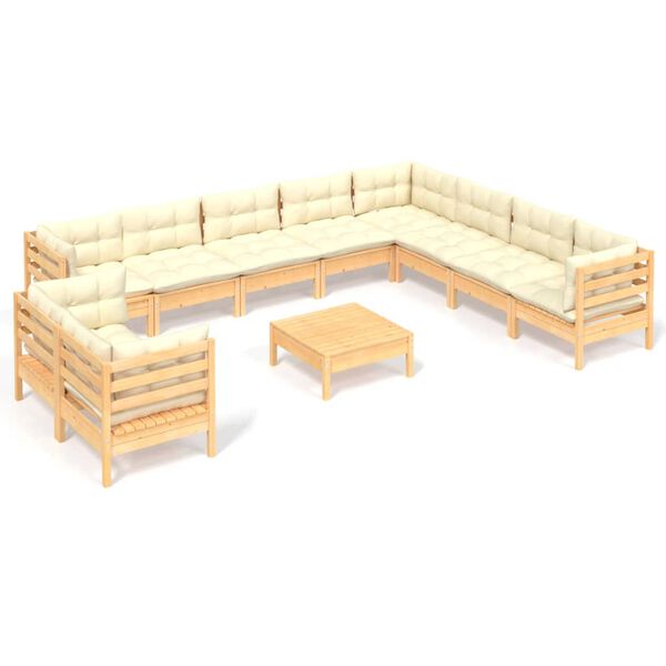 vidaXL Muebles de jard&iacute;n 11 pzas y cojines madera maciza de pino crema