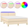 vidaXL Cama box spring con colch&oacute;n y LED tela crema 140x200 cm
