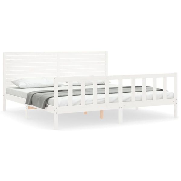 vidaXL Estructura cama de matrimonio con cabecero madera maciza blanco