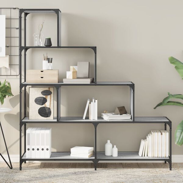 vidaXL Librer&iacute;a con 4 pelda&ntilde;os madera gris Sonoma 139x33,5x149 cm