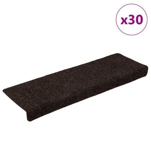 vidaXL Felpudos autoadhesivos para escaleras, 30 unidades, 65 x 21 x 4 cm, marr&oacute;n, borde rectangular