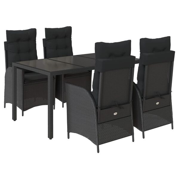 vidaXL Set de muebles jard&iacute;n 5 pzas con cojines rat&aacute;n sint&eacute;tico negro