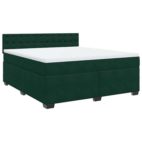vidaXL Cama box spring con colch&oacute;n terciopelo verde oscuro 180x200 cm