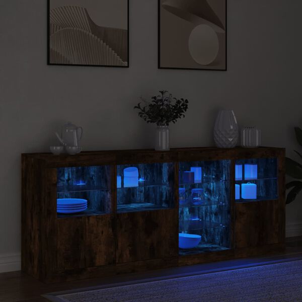 vidaXL Aparador con luces LED roble ahumado 164x37x67 cm