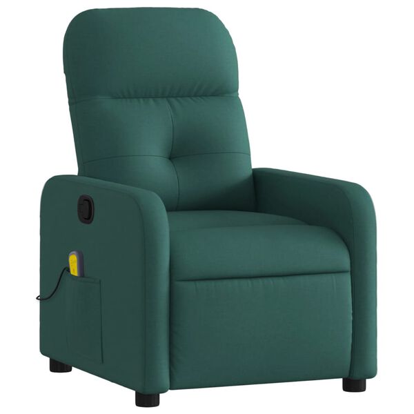 vidaXL Sill&oacute;n de masaje reclinable de tela verde oscuro