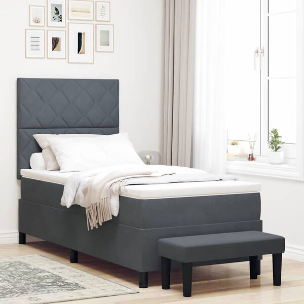 vidaXL Cama tipo Box Spring Gris oscuro 100 x 200 cm Terciopelo