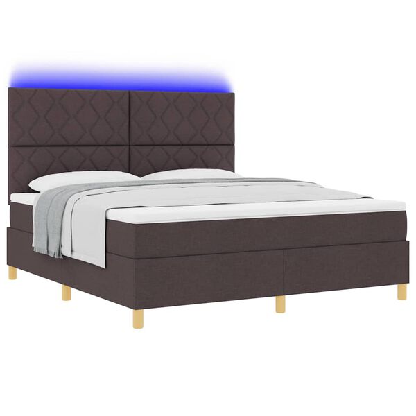 vidaXL Cama Box Spring LED con colch&oacute;n Marr&oacute;n Oscuro 180 x 200 cm tela