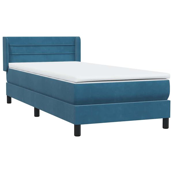 vidaXL Cama box spring con colch&oacute;n terciopelo azul oscuro 80x220 cm
