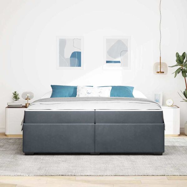 vidaXL Estructura de cama con colch&oacute;n Gris oscuro 200 x 200 cm tela