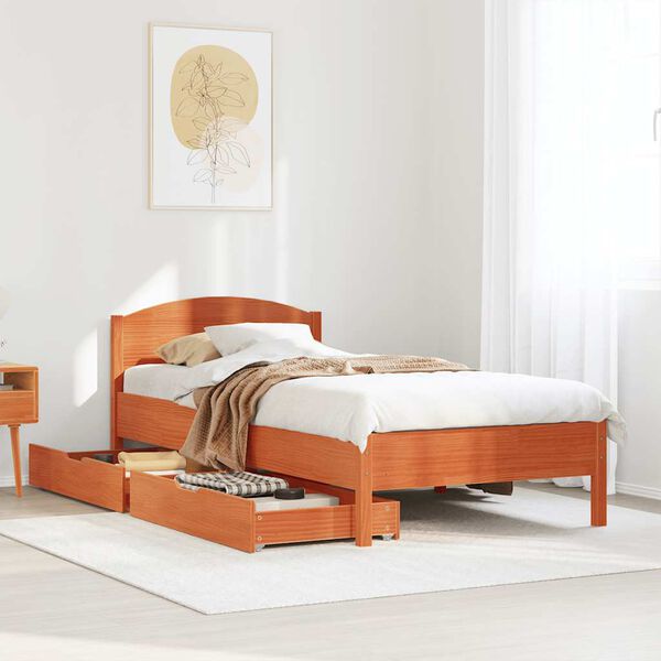 vidaXL Estructura de cama sin colch&oacute;n madera maciza marr&oacute;n 90x190 cm
