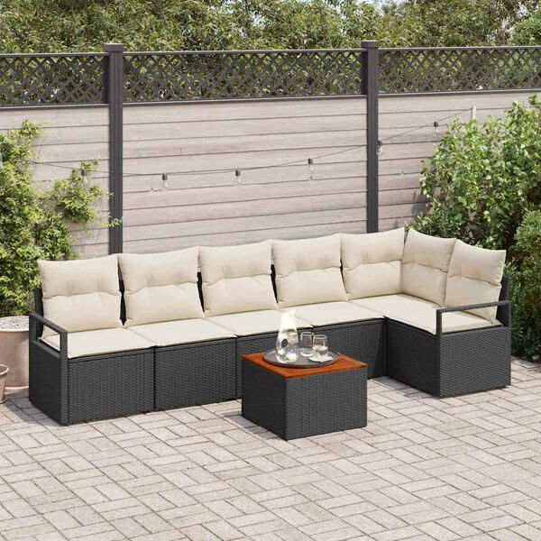 vidaXL Conjunto de sof&aacute;s de jard&iacute;n 7 pcs Negro y crema rat&aacute;n sint&eacute;tico