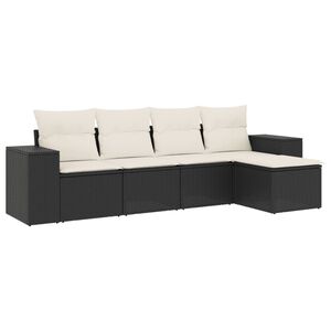 vidaXL Set de muebles de jard&iacute;n 5 pzas y cojines rat&aacute;n sint&eacute;tico negro