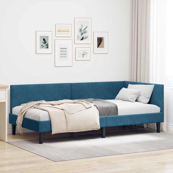 vidaXL Estructura de cama en esquina Azul 90 cm x 200 cm Terciopelo