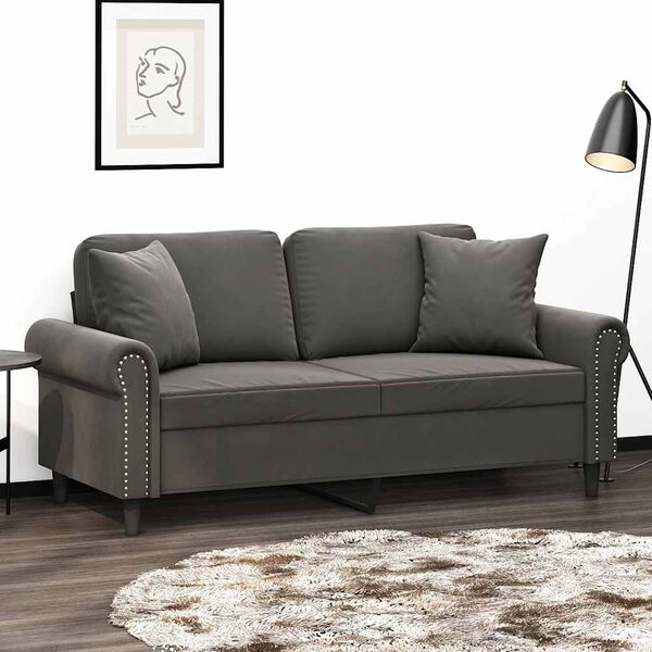vidaXL Sof&aacute; 2 plazas almohadas y cojines terciopelo gris oscuro 140 cm