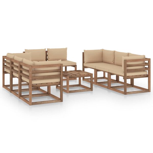 vidaXL Juego de muebles de jard&iacute;n 9 piezas con cojines beige