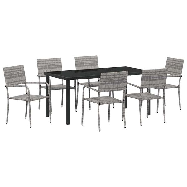 vidaXL Conjunto de Comedor de Jard&iacute;n 7 pcs Gris rat&aacute;n sint&eacute;tico