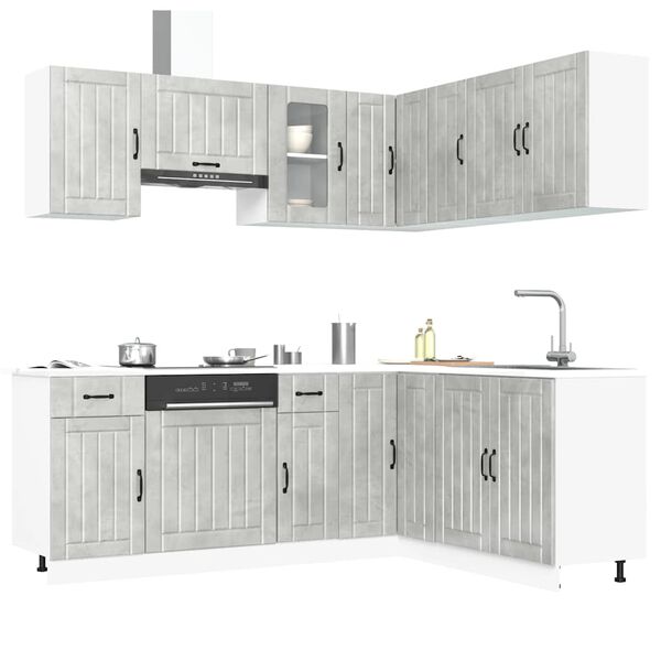 vidaXL Mueble cocina Lucca gris hormig&oacute;n 11 pzas madera contrachapada