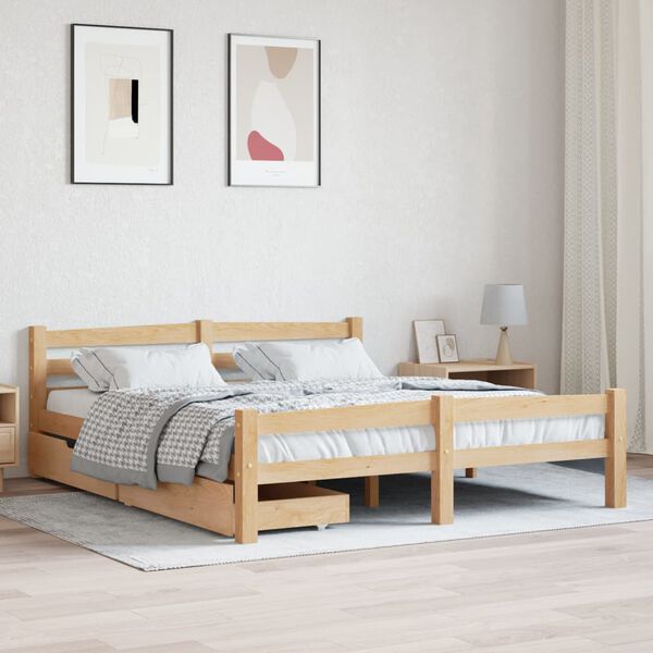 vidaXL Estructura de cama con 2 cajones madera maciza pino 160x200 cm
