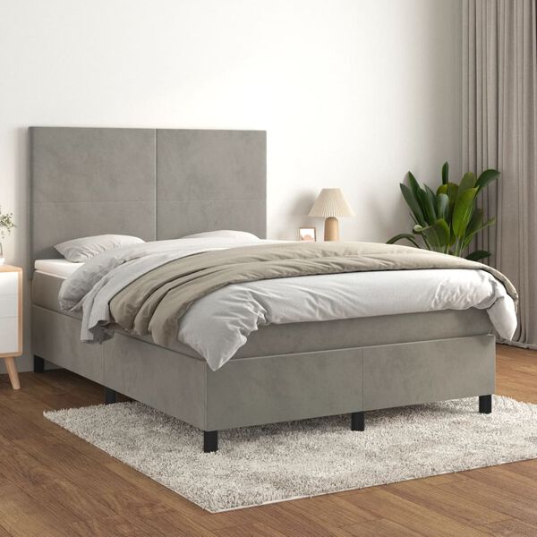 vidaXL Cama box spring con colch&oacute;n terciopelo gris claro 140x190 cm