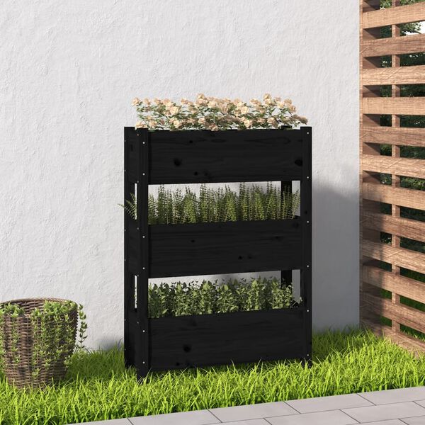 vidaXL Jardinera de madera maciza de pino negro 77x25x104,5 cm