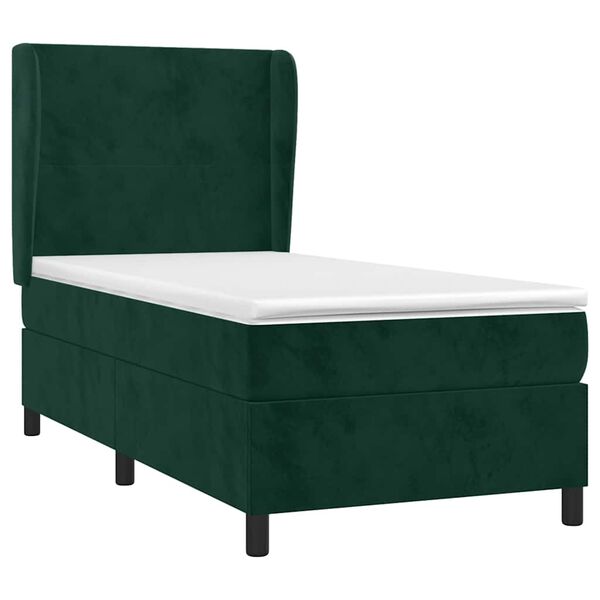 vidaXL Cama box spring con colch&oacute;n terciopelo verde oscuro 90x190 cm