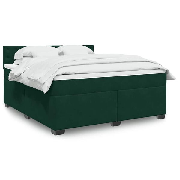 vidaXL Cama box spring con colch&oacute;n terciopelo verde oscuro 180x200 cm